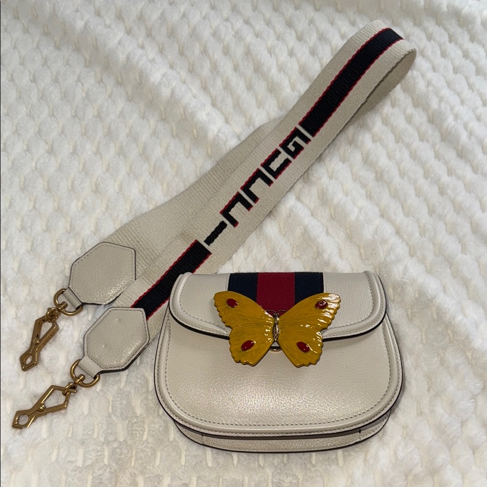 Gucci Calfskin Web Stripe Butterfly Small Totem Bag-505388-Authentic-EUC